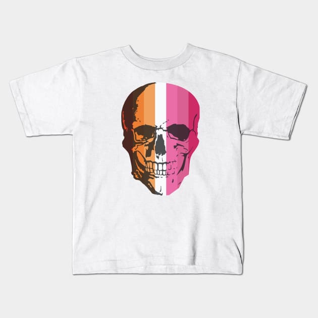 Lesbian Flag Skull Kids T-Shirt by Kin Lost in Universe